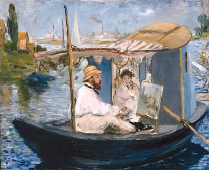 Monet pintando no seu barco, Claude Manet