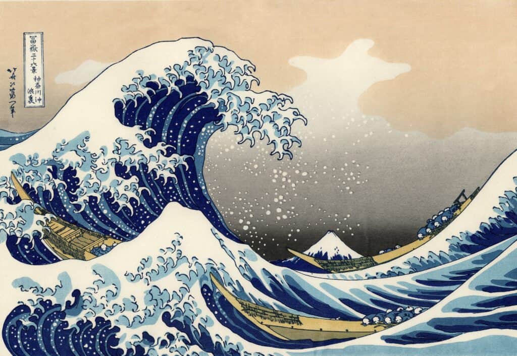 Ukiyo-e A Grande Onda de Kanagawa, Gravura de Katsushika Hokusai, c.1830