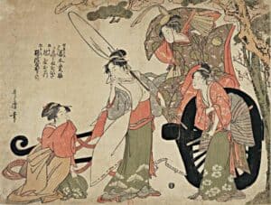 ukiyo-e Episódio da luta entre Michizane e o Fujiwara, Kitagawa Utamaro, data desconhecida