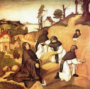 Cistercienses a trabalhar num detalhe da Vida de São Bernardo de Claraval, ilustrada por Jörg Breu, o Velho (1500)