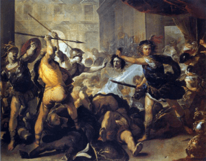 Perseu transformando Polidecto e seus seguidores em pedra, de Luca Giordano, 1680.