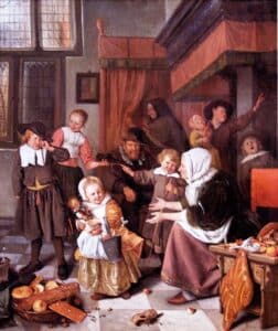 A festa de São Nicolau, Jan Steen, pintor flamengo (c. 1665–1668)