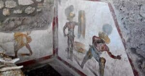History of Pigments online course gladiators in an afresco in Pompeii