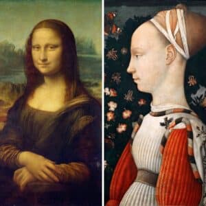 Mona Lisa de da Vinci e uma dama por Piero de la Francesca comparando a diferença de representações no blog de arte da Citaliarestauro