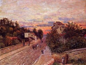Impressionist artists, Sunset at Port Marly, 1876, Alfred Sisley