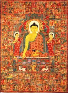 Thangka de Buda com os Cem Contos Jataka. Tíbete, séculos XIII-XIV