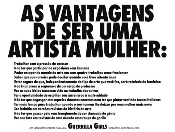 cartaz "as vantagens de ser uma artista mulher"