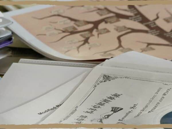 foto de uma árvore genealogica e documentos antigos como capa de artigo sobre o que e genealogia