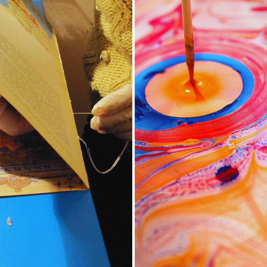 capa do pacote de cursos Técnicas de Encadernaçao + Papel Marmoreado