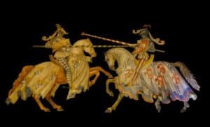 desenho de cavaliros com simbolos heraldicos para explicar o que é a heráldica